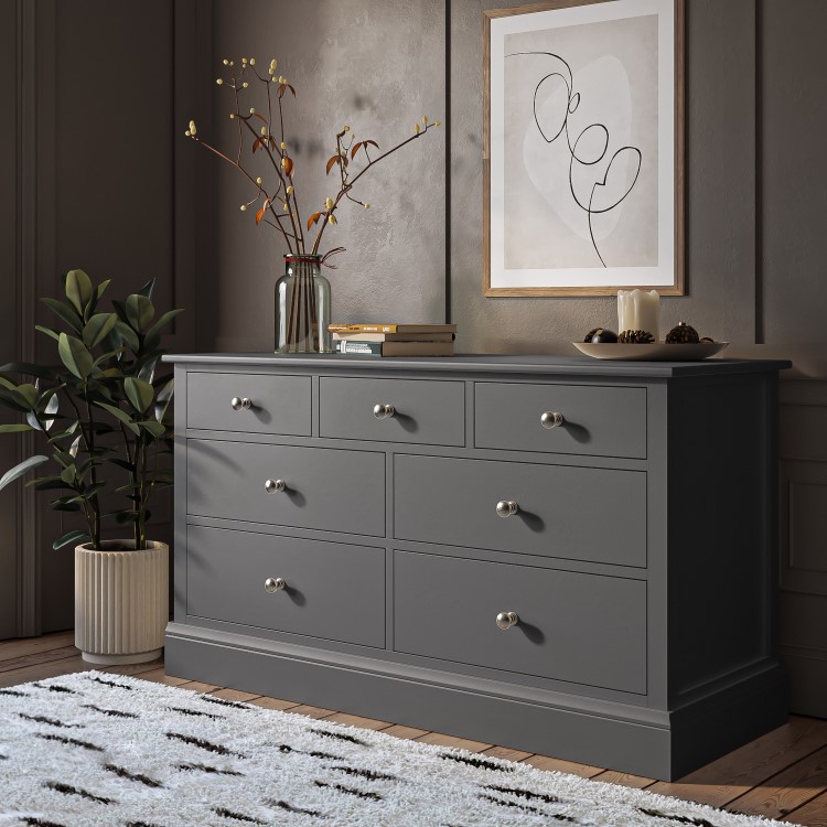 Wide Grey Painted Chest of 7 Drawers - Harper