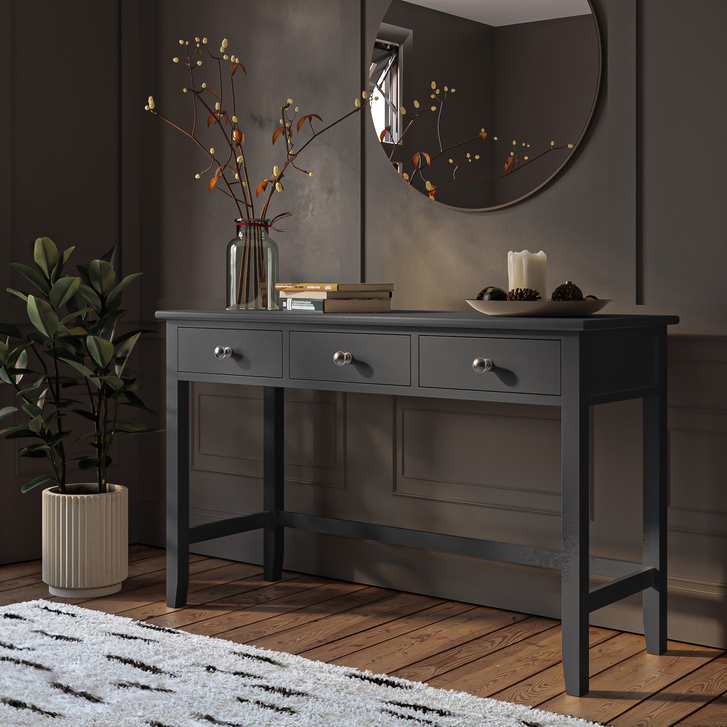 Grey Painted Dressing Table with 3 Drawers - Harper - Furniture123 Grey Painted Dressing Table with 3 Drawers - Harper - Furniture123
