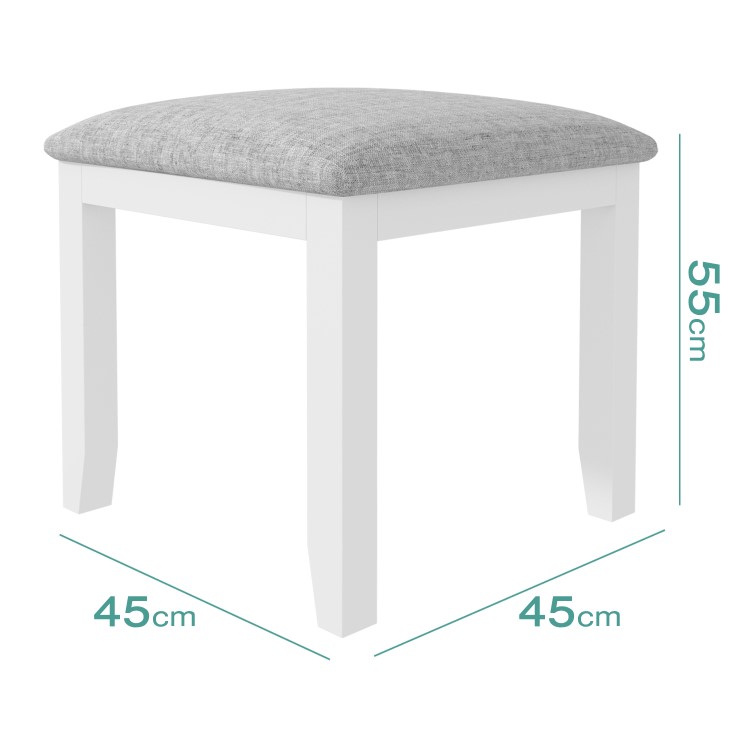 Harper White Solid Wood Dressing Table Stool