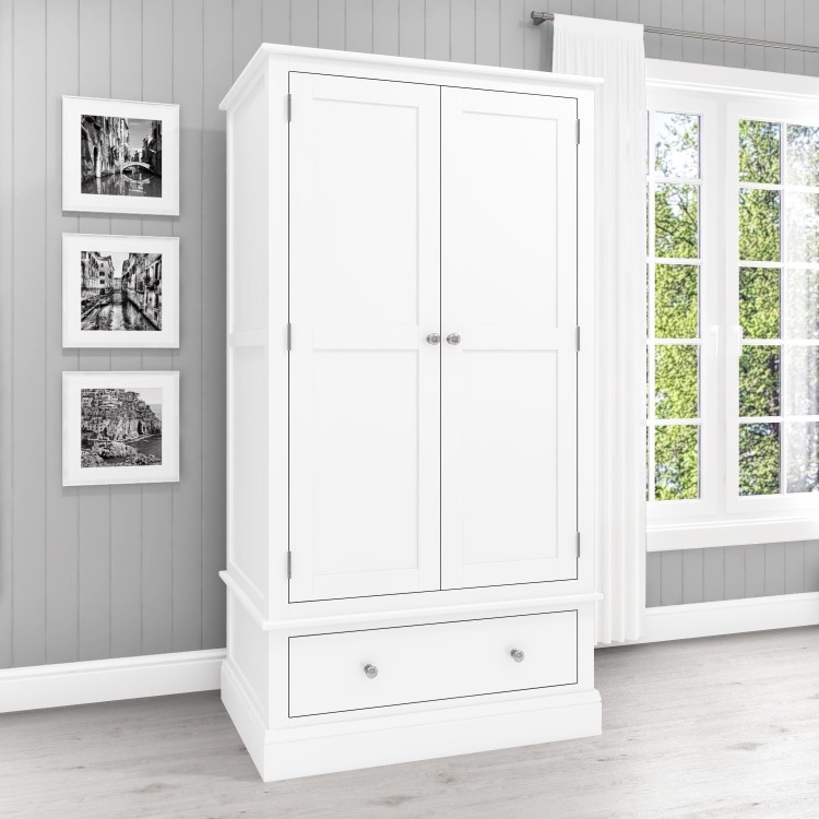 White 2 Door Double Wardrobe with Drawer - Harper