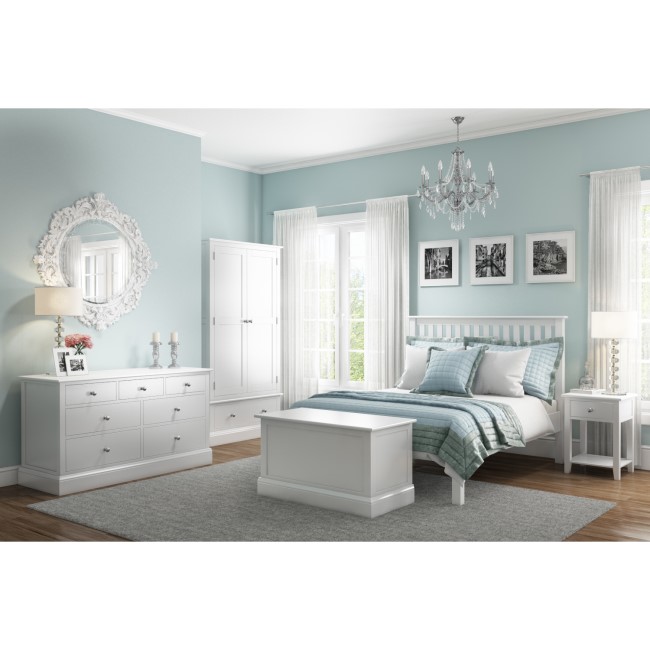 White Painted Double Wardrobe with Drawer - Harper