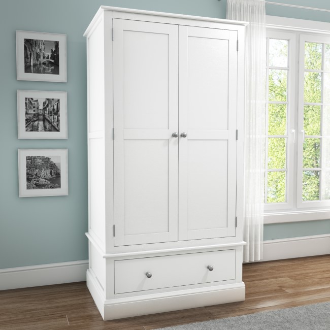 Harper White Solid Wood 2 Door 1 Drawer Wardrobe | Furniture123