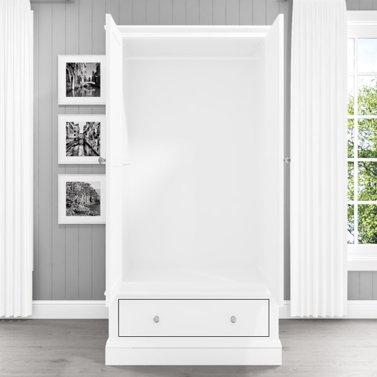 White 2 Door Double Wardrobe with Drawer - Harper