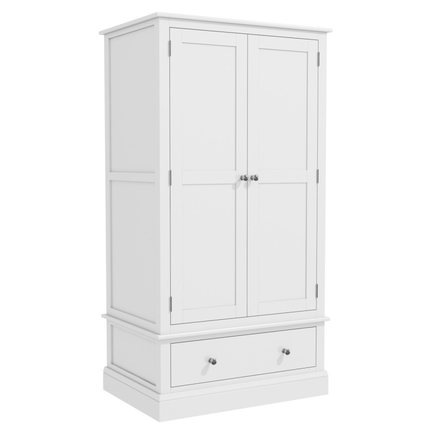 GRADE A2 - Harper White Solid Wood Double Wardrobe with Drawer