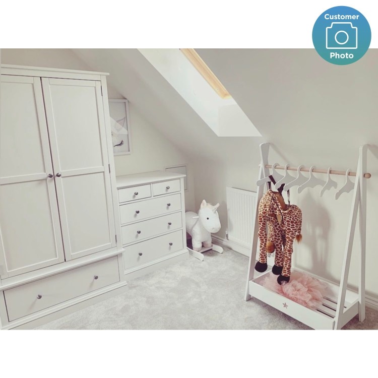 White 2 Door Double Wardrobe with Drawer - Harper