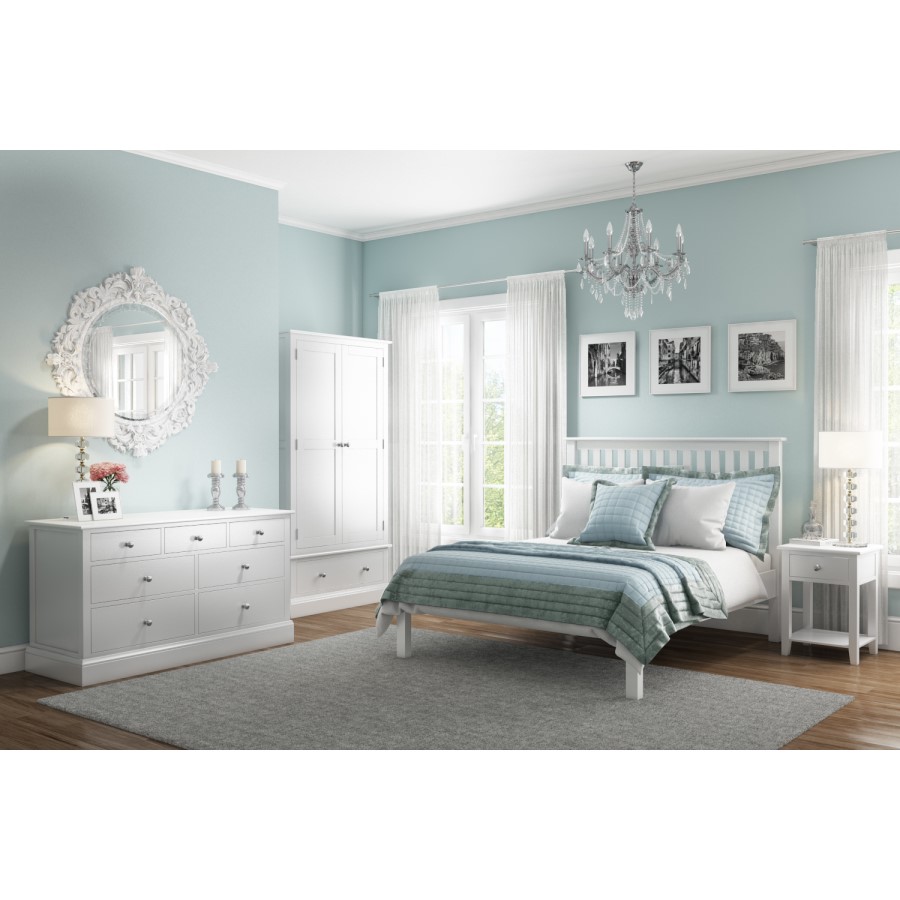 GRADE A2 - Harper White Solid Wood Double Wardrobe with Drawer