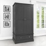 GRADE A1 - Harper Grey Solid Wood Double Wardrobe with Drawer