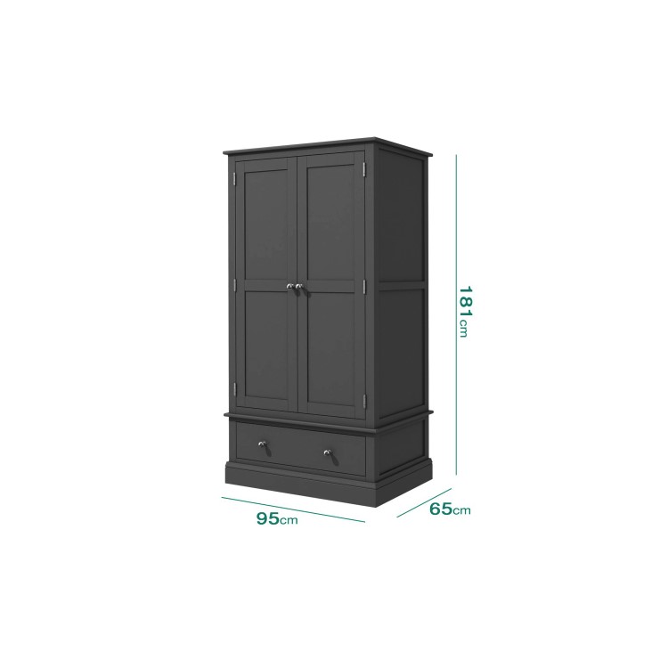 Grey Painted Double Wardrobe with Drawer - Harper