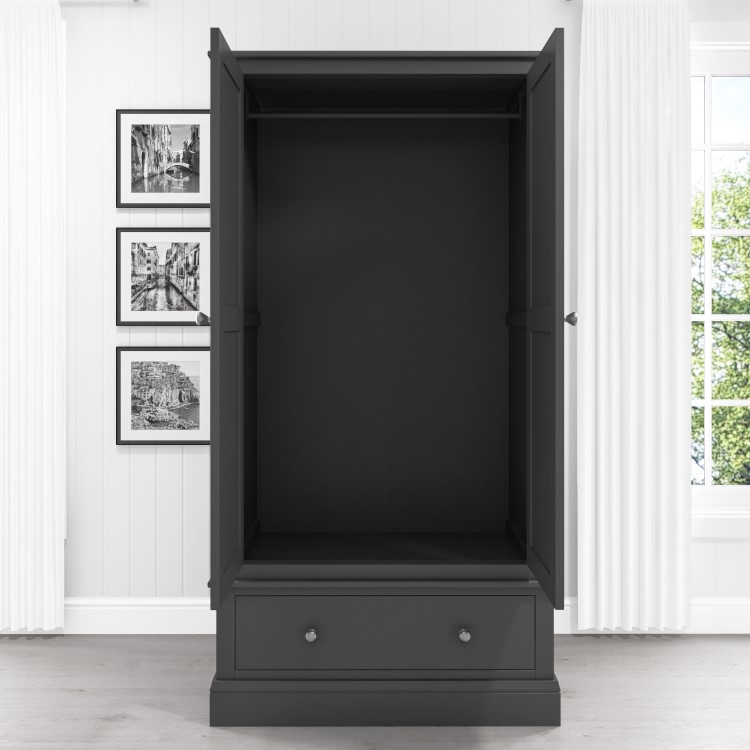 Grey Painted Double Wardrobe with Drawer - Harper