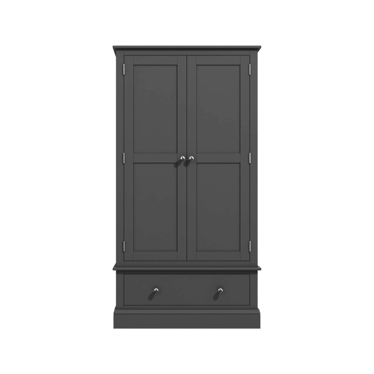 Grey Painted Double Wardrobe with Drawer - Harper