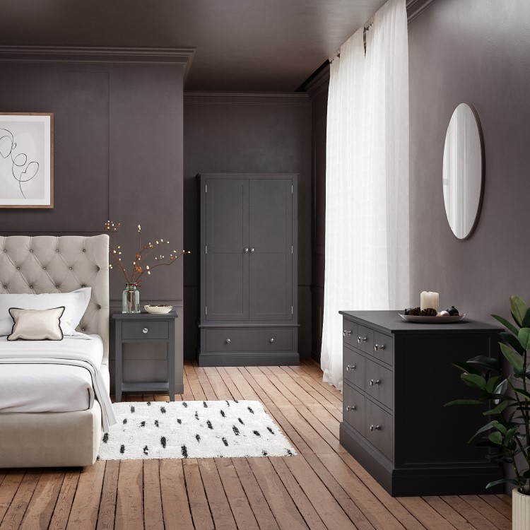 Grey Painted Double Wardrobe with Drawer - Harper