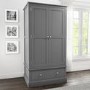 GRADE A2 - Harper Grey Solid Wood Double Wardrobe with Drawer