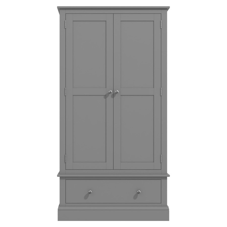 GRADE A1 - Harper Grey Solid Wood 2 Door 1 Drawer Wardrobe