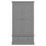 GRADE A1 - Harper Grey Solid Wood 2 Door 1 Drawer Wardrobe