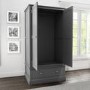 GRADE A2 - Harper Grey Solid Wood Double Wardrobe with Drawer