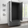 GRADE A2 - Harper Grey Solid Wood Double Wardrobe with Drawer