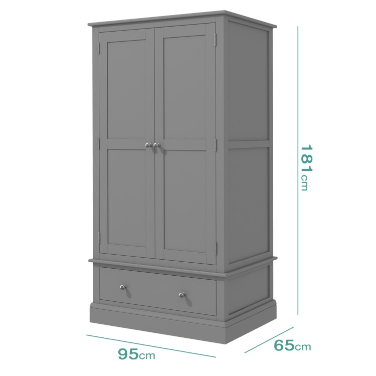 Harper Grey Solid Wood Double Wardrobe with Drawer