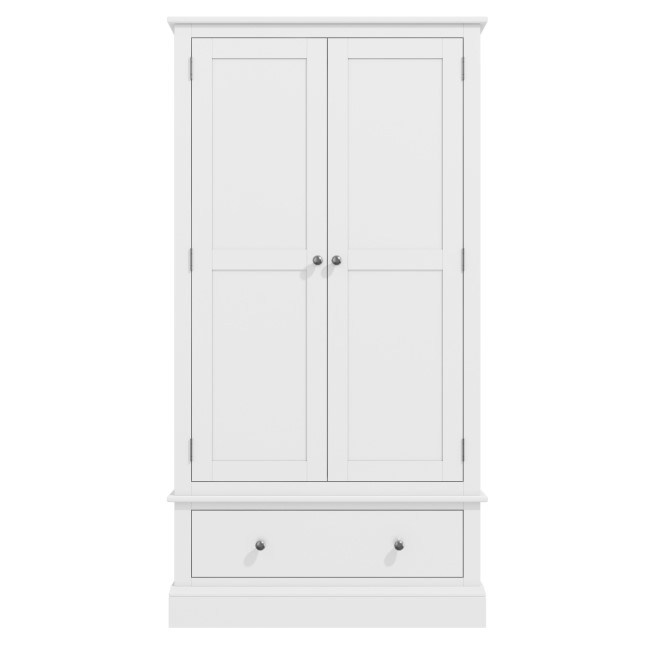 White Painted Double Wardrobe with Drawer - Harper