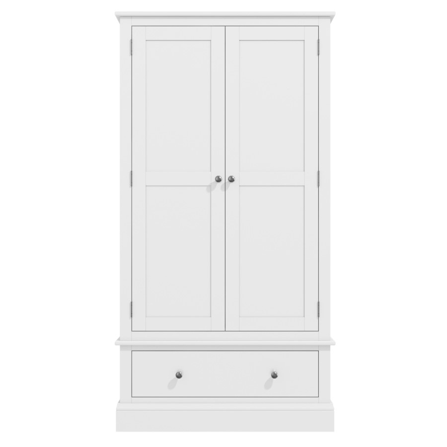 GRADE A1 - Harper Solid Wood 2 Door 1 Drawer Wardrobe in White