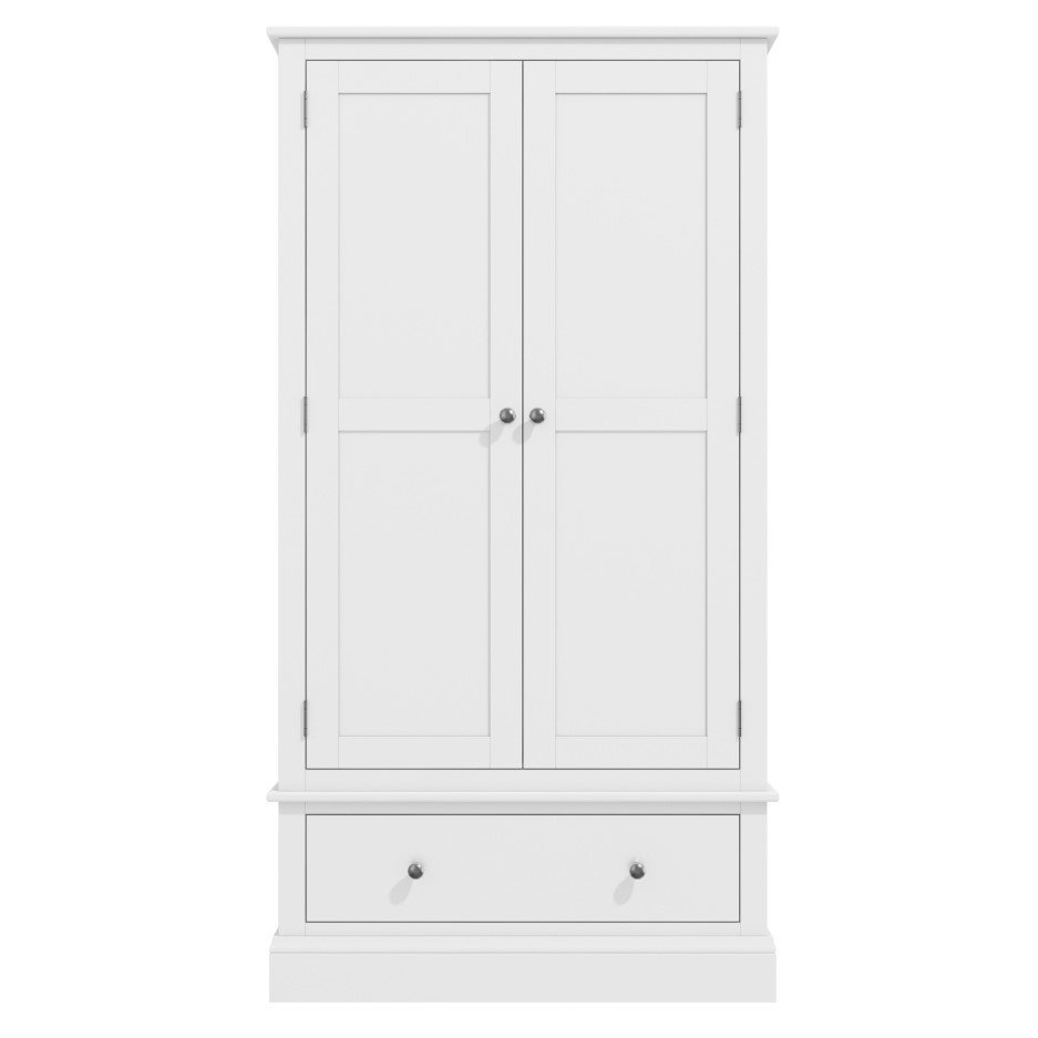 Harper White Solid Wood 2 Door 1 Drawer Wardrobe | Furniture123