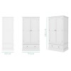 GRADE A2 - Harper White Solid Wood Double Wardrobe with Drawer