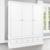 Harper White Solid Wood 3 Door 3 Drawer Wardrobe - Furniture123