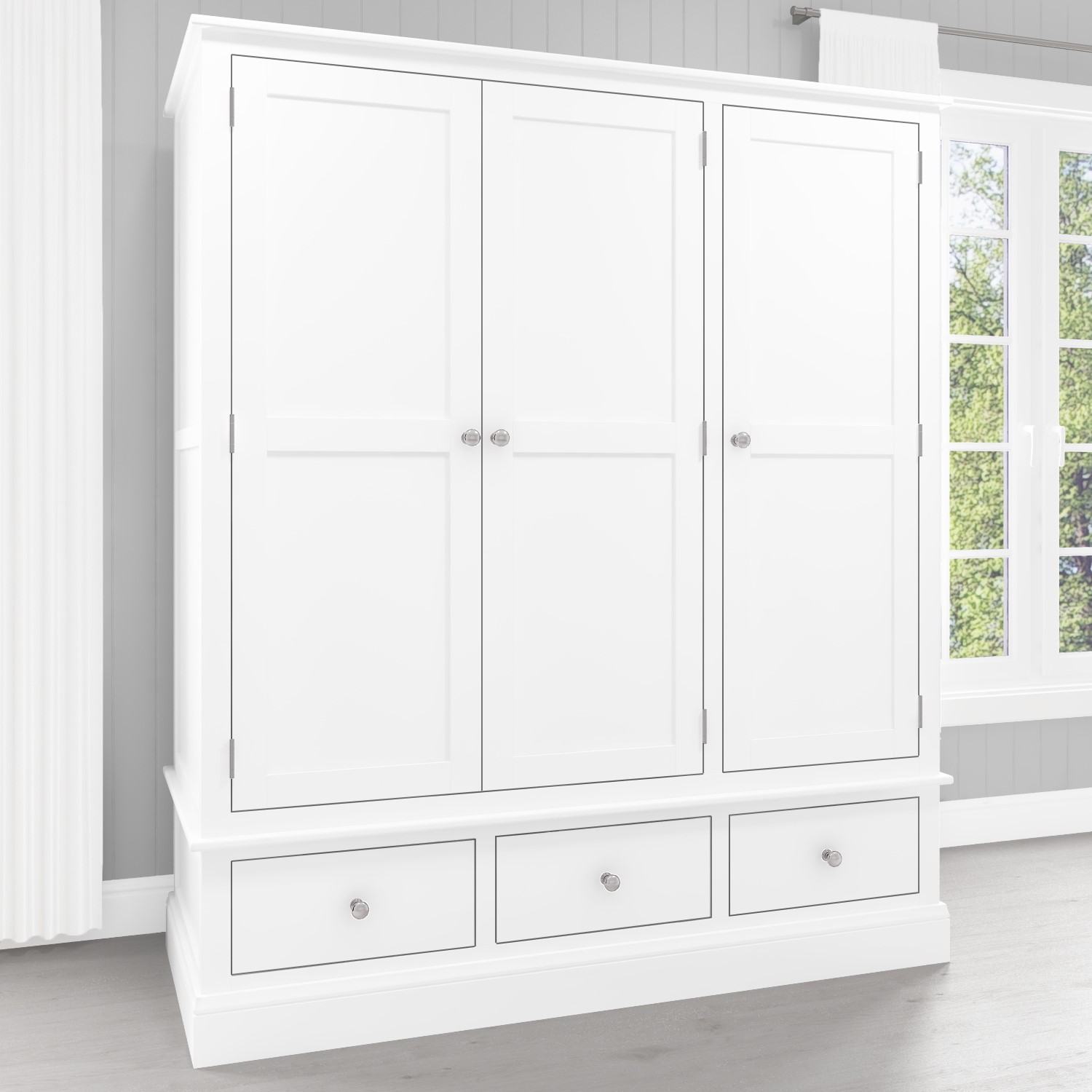 Photo of White painted 3 door triple wardrobe with drawers - harper