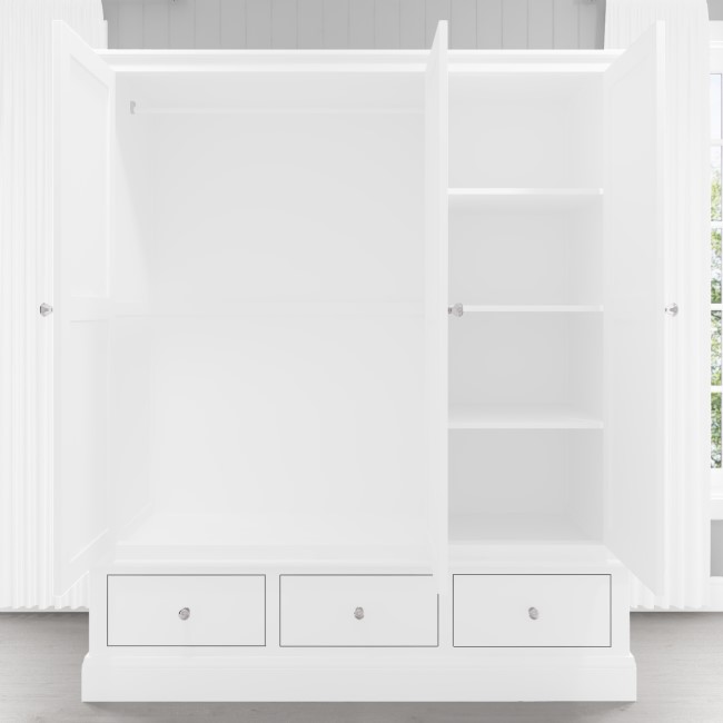 Harper White Solid Wood 3 Door 3 Drawer Wardrobe