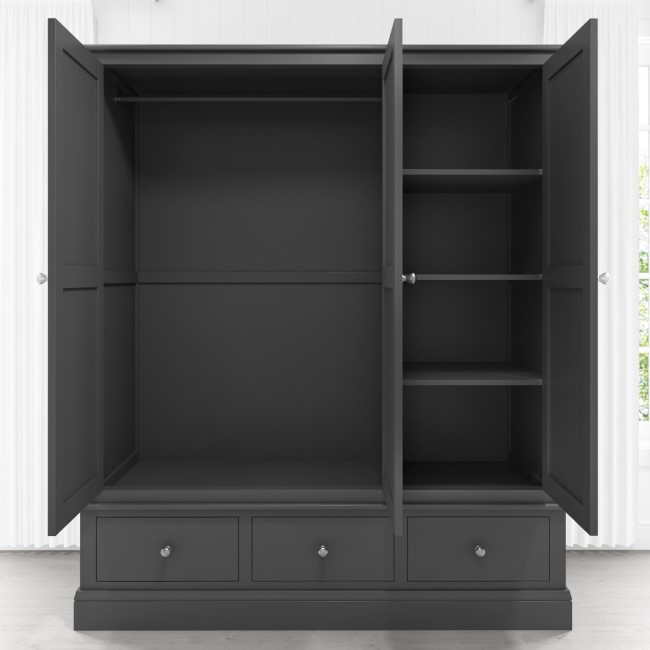 Grey Painted 3 Door Wardrobe with Drawers - Harper