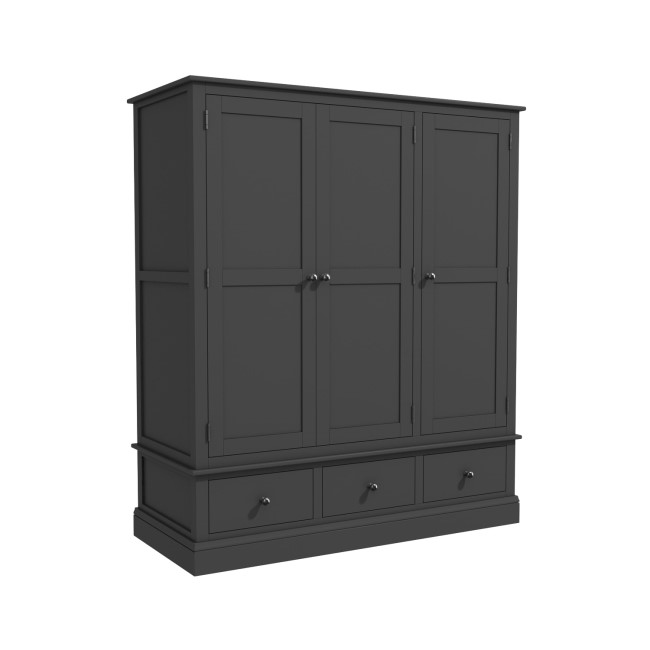 Grey Painted 3 Door Wardrobe with Drawers - Harper