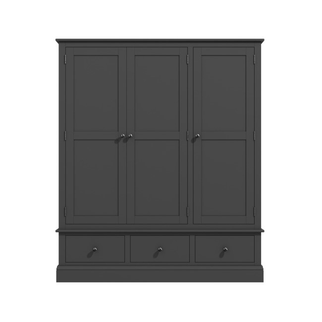 Grey Painted 3 Door Wardrobe with Drawers - Harper