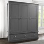 GRADE A1 - Harper Grey Solid Wood 3 Door 3 Drawer Wardrobe