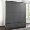 GRADE A2 - Harper Grey Solid Wood 3 Door 3 Drawer Wardrobe