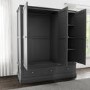 GRADE A1 - Harper Grey Solid Wood 3 Door 3 Drawer Wardrobe