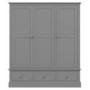GRADE A2 - Harper Grey Solid Wood 3 Door 3 Drawer Wardrobe
