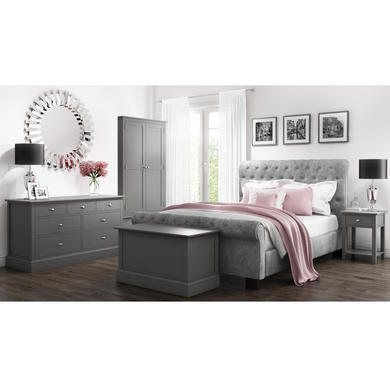 GRADE A1 - Harper Grey Solid Wood 3 Door 3 Drawer Wardrobe