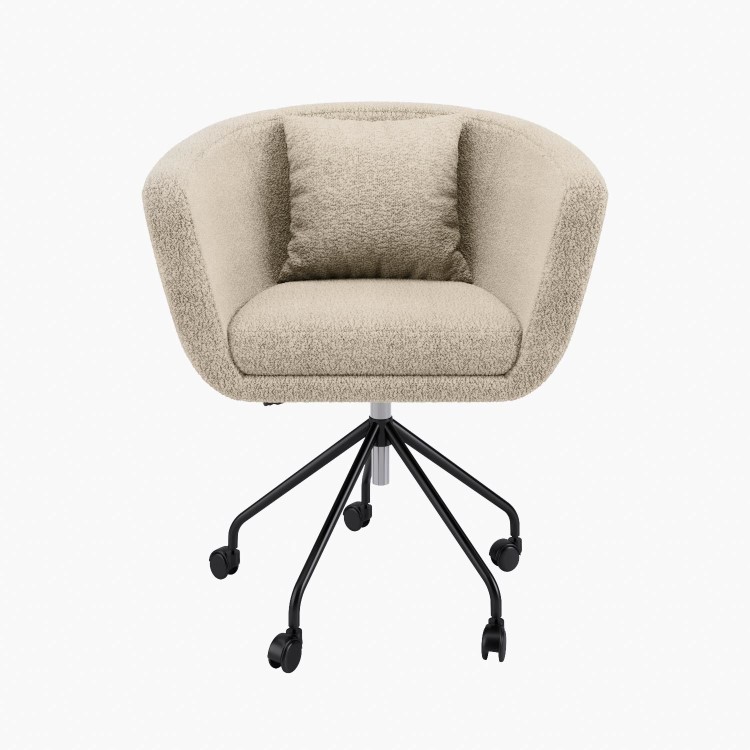 Beige Boucle Office Chair with Cushion - Harris