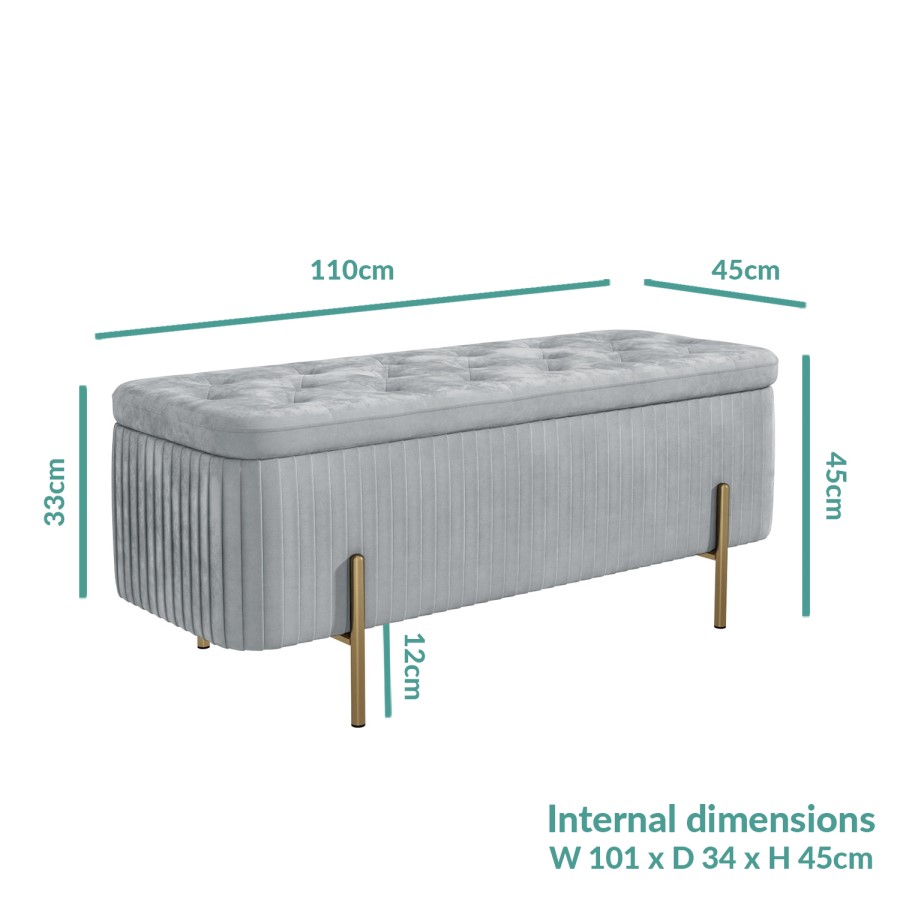 Silver Grey Pleated Velvet Ottoman Blanket Box - Harriet 