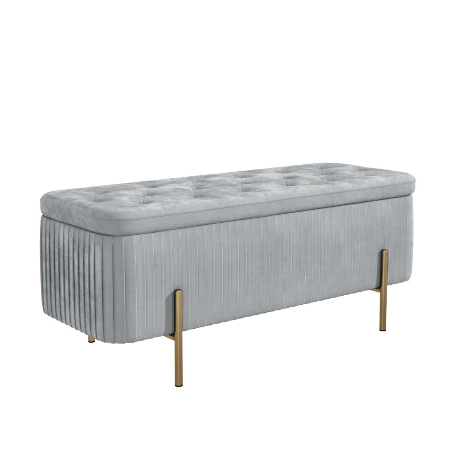 Silver Grey Pleated Velvet Ottoman Blanket Box - Harriet 