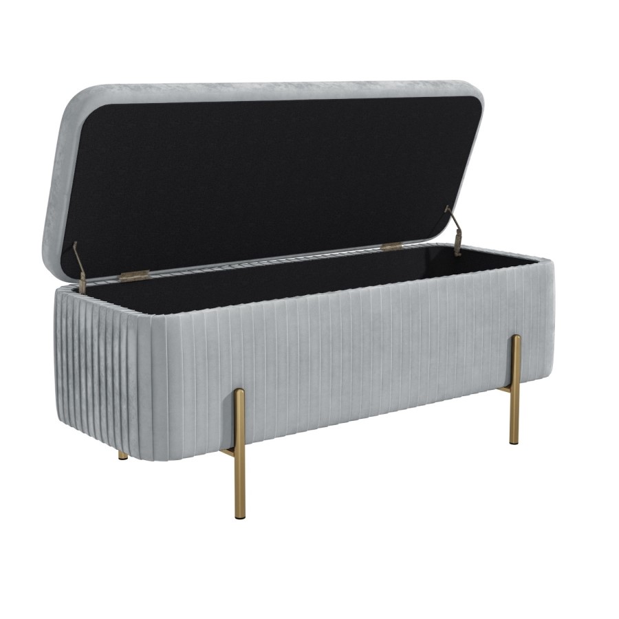 Silver Grey Pleated Velvet Ottoman Blanket Box - Harriet 