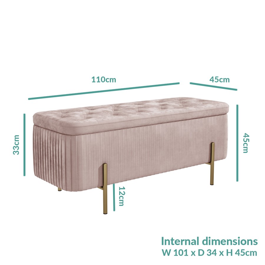GRADE A1 - Harriet Pleated Velvet Blanket Box in Baby Pink