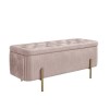 End-of-Bed Ottoman Storage Bench in Pink Pleated Velvet with Gold Legs - Harriet