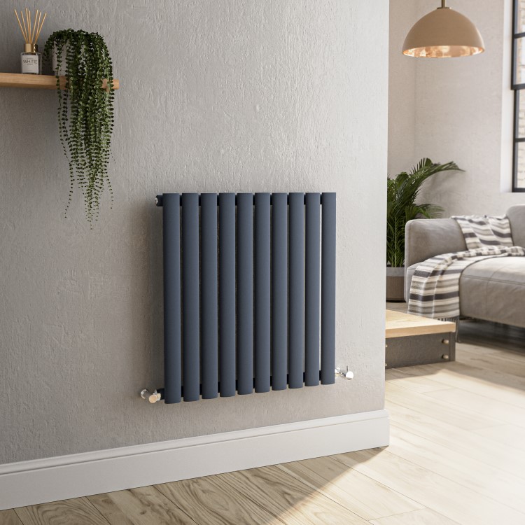 Sorrento Anthracite Horizontal Oval Designer Radiator 600x590mm Single Panel 1576 BTU