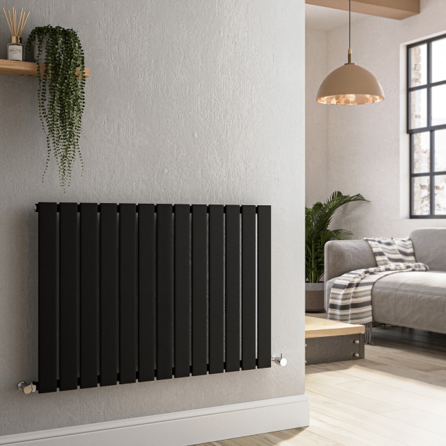 Riace Midnight Black Horizontal Flat Designer Radiator 600x884mm Single Panel 2065 BTU