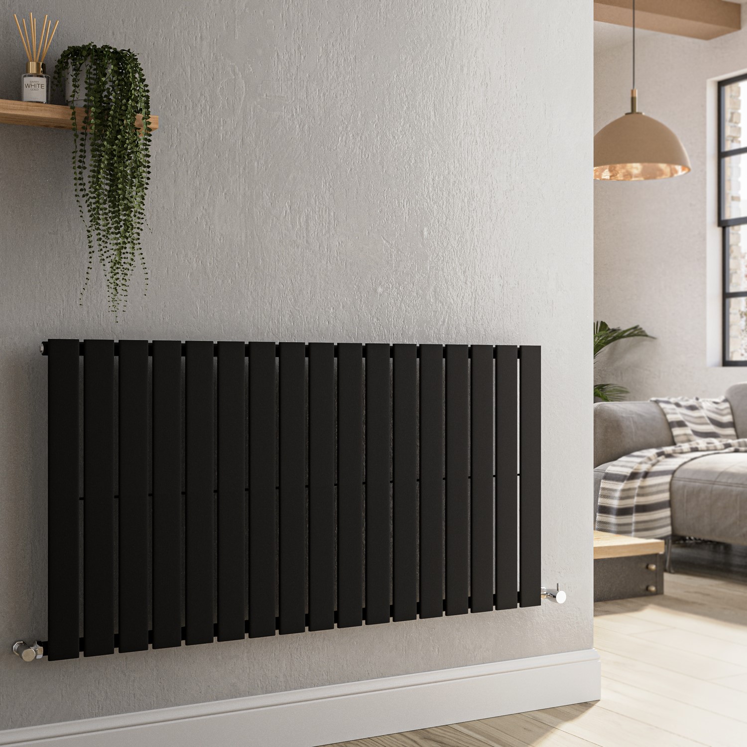 Riace Midnight Black Horizontal Flat Designer Radiator 600x1156mm ...