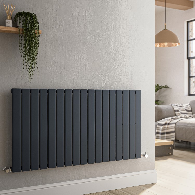 Riace Anthracite Horizontal Flat Designer Radiator 600x1156mm Single Panel 2701 BTU