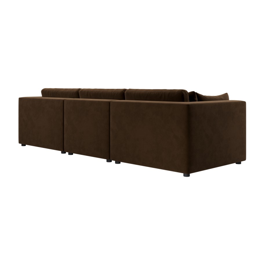 Chocolate Brown Velvet 4 Seater L-Shape Corner Sofa with Reversible Chaise - Hudson
