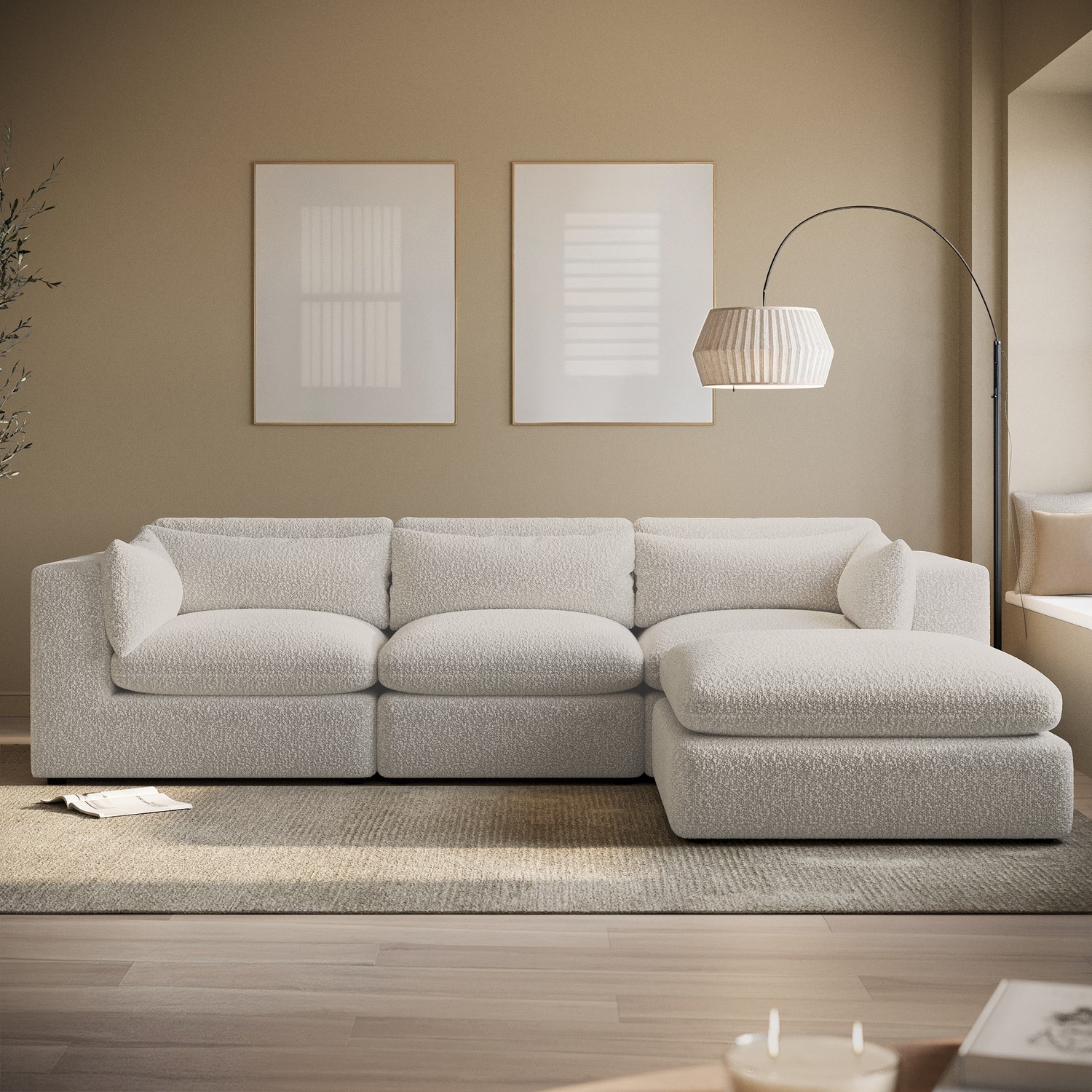 Large Boucle Reversible 4 Seater Chaise Corner Sofa