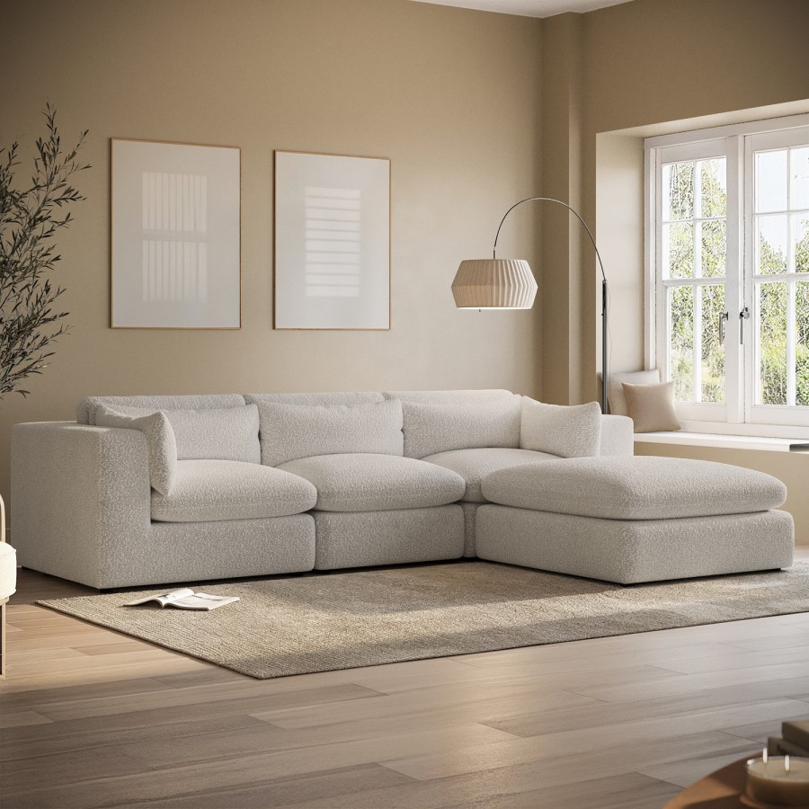 Large Beige Boucle Reversible 4 Seater Chaise Corner Sofa - Hudson