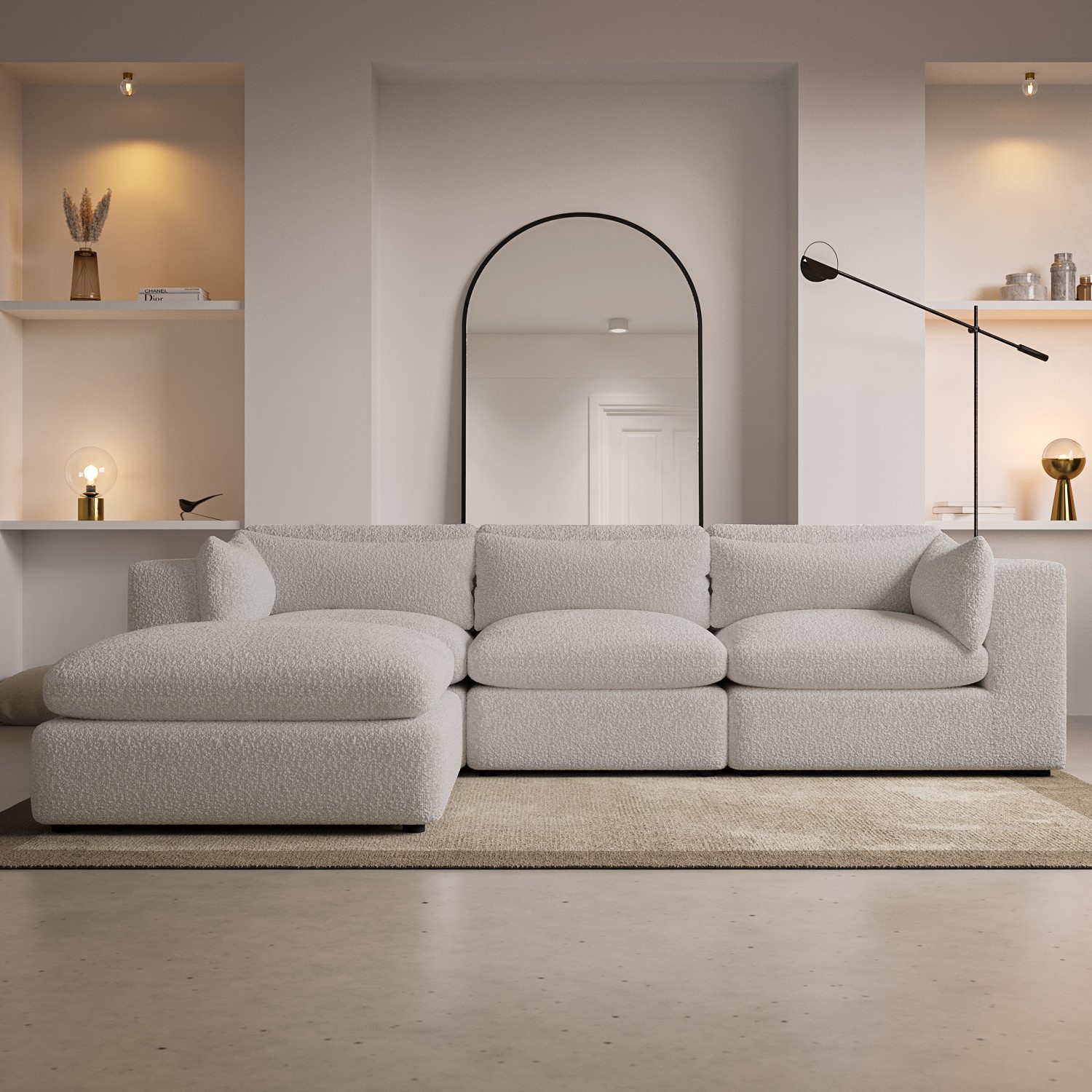 Photo of Large beige boucle l shaped sofa - seats 4 - hudson